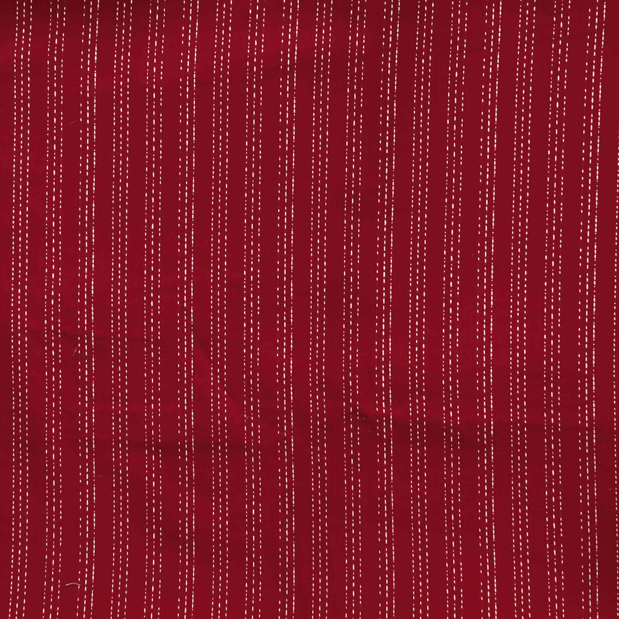 (Pre-Cut 1.91 Meter) Pure Cotton Kaatha Red With White Stripes Hand Wo ...