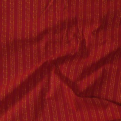 Pure Cotton Kaatha Red With Yellow Stripes Hand Woven Fabric