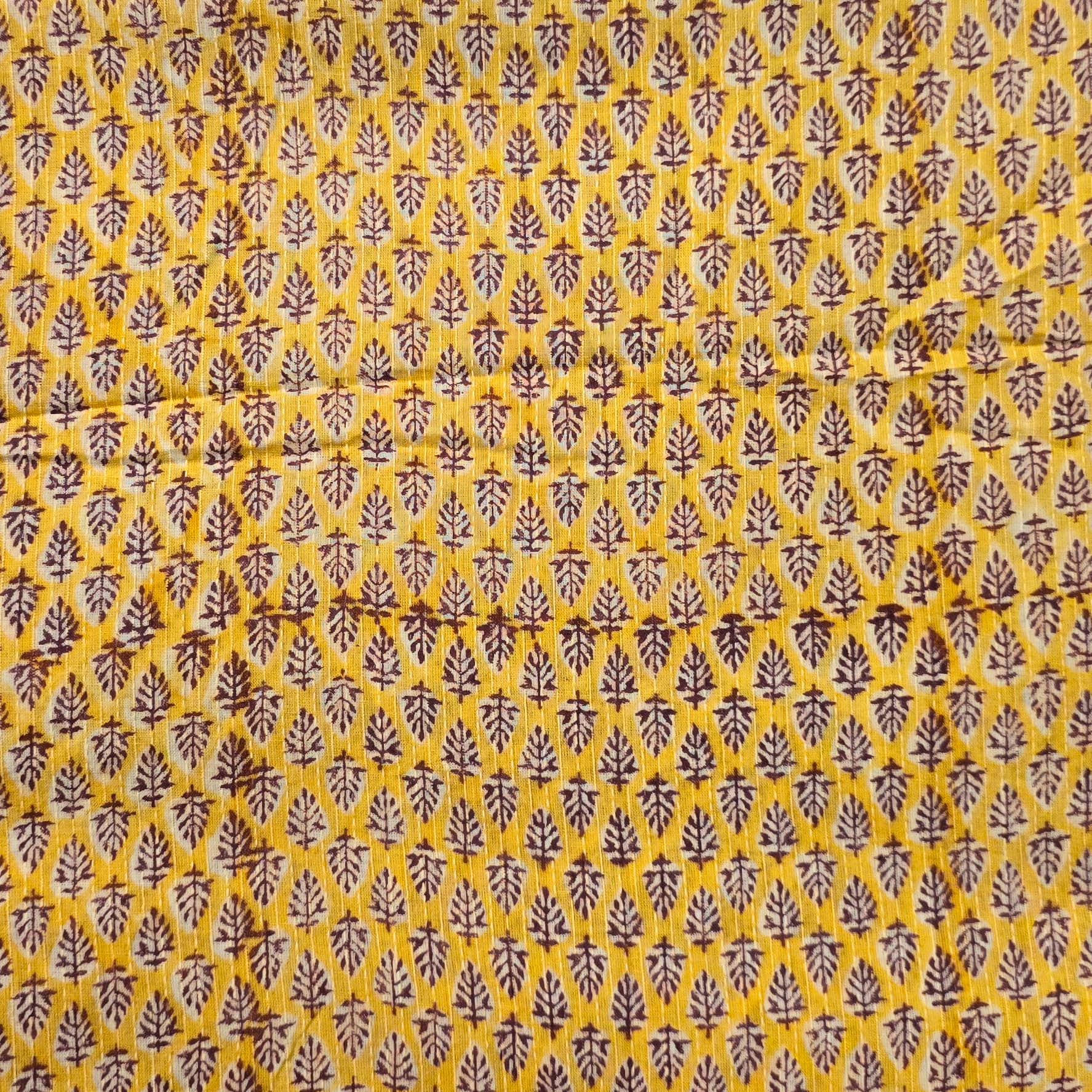 Yellow - Cotton Kutch Hand Block Batik Print Fabric 17