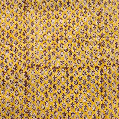 Pure Cotton Kaatha Yellow With Tiny Flower Motif Hand Block Print Fabric