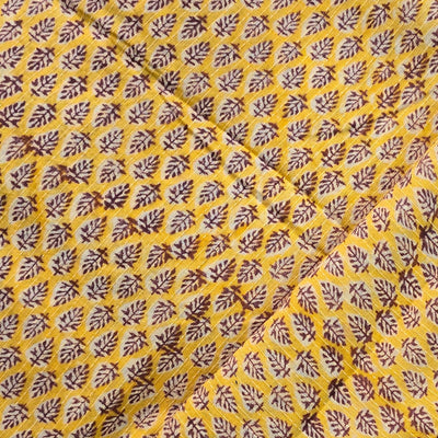 Pure Cotton Kaatha Yellow With Tiny Flower Motif Hand Block Print Fabric