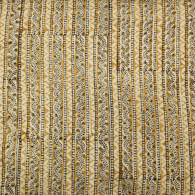 (Pre-Cut 0.95 Meter) Pure Cotton Kalamkari Beige With Tiny Flower Creeper Border Hand Block Print Fabric