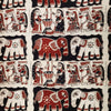 Pure Cotton Kalamkari Black With Cream And Maroon Elephant Motifs Hand Block Print Fabric