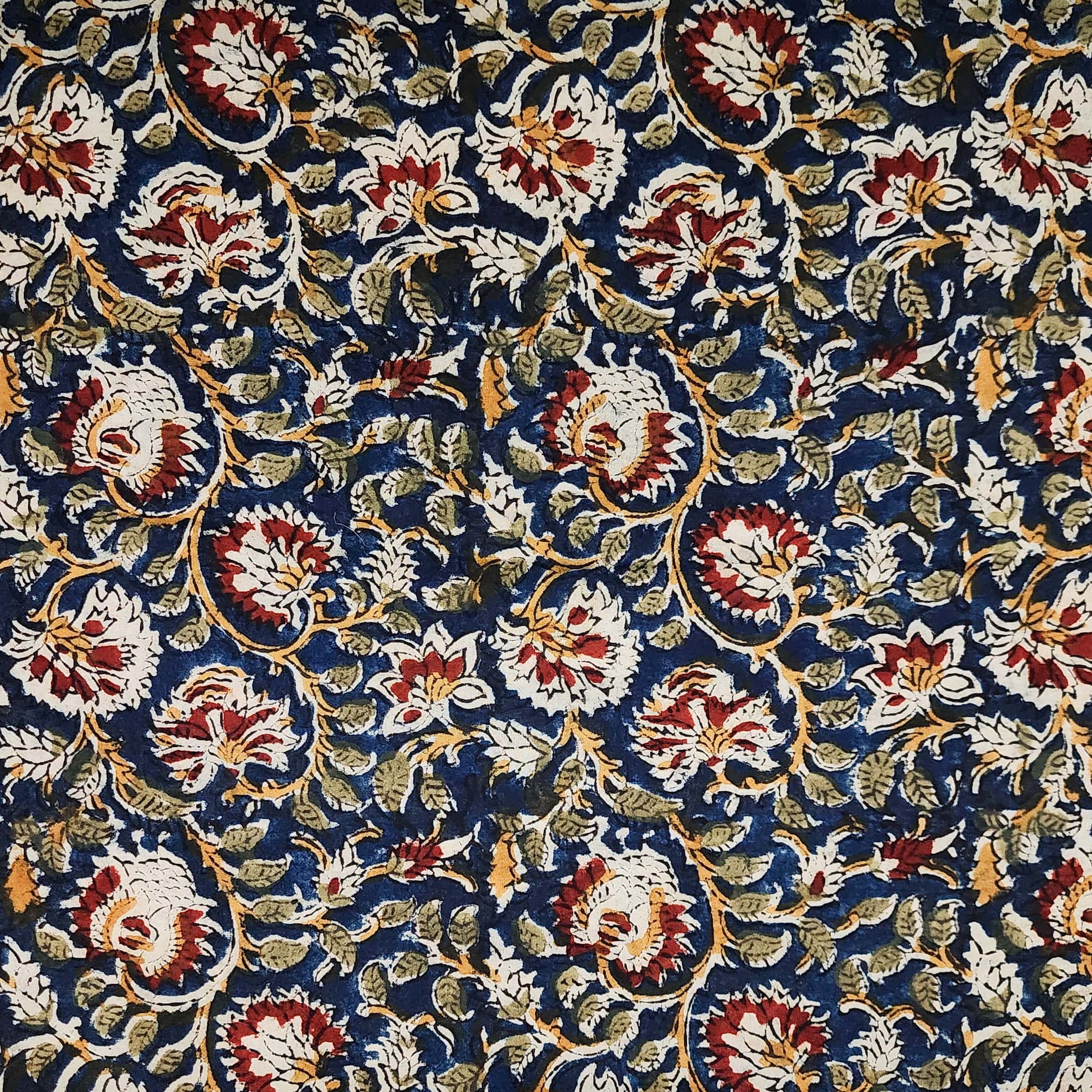Green - Natural Dyed Hand Block Print Cotton Kalamkari Fabric 28