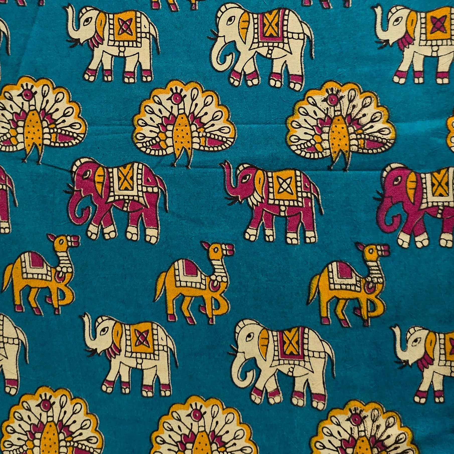 Kalamkari Cotton Puff Midi - Blue Elephant main image 0