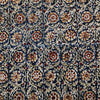 Pure Cotton Kalamkari Blue With Rust And Mustard Calendula Flower Jaal Hand Block Print Fabric