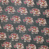 ( Pre-Cut 1.80 Meter ) Pure Cotton Kalamkari Grey WIth Pink Elephant Motifs Hand Block Print Fabric
