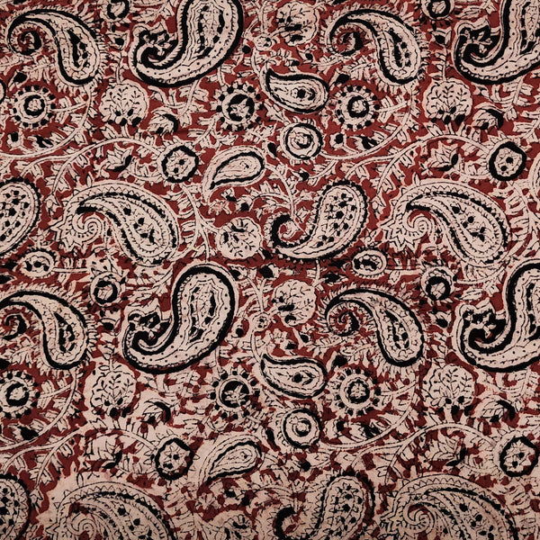 Pure Cotton Kalamkari Rust Red And Black Kairi Jaal Hand Block Print Fabric