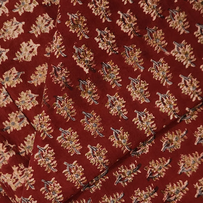 ( Pre-Cut 1.30 Meter ) Pure Cotton Kalamkari Rust With Simple Motifs Hand Block Print Fabric Hand Block Print Fabric