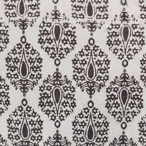 Pure Cotton Kashish Cream With Grey Intricate Motif Hand Block Print Fabric