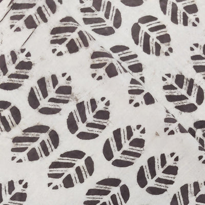 Pure Cotton Kashish Cream With Grey Leaves Motifs Hand Block Print Fabric