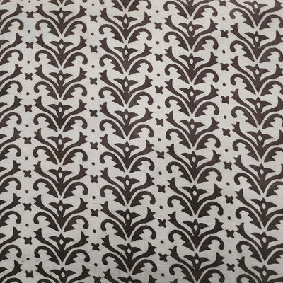 Pure Cotton Kashish Grey With  Cream Intricate Design Hand Block Print Fabric
