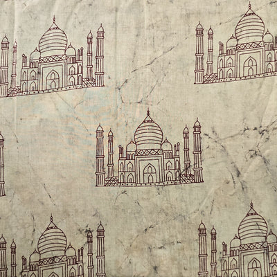 Pure Cotton Kashish Grey With Red Taj Mahal Hand Block Print Fabric
