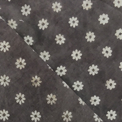 Pure Cotton Kashish Grey With Tiny Cream Flower Motif Hand Block Print Fabric