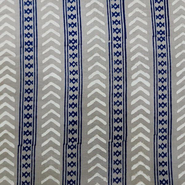 ( Pre-Cut 1.40 Meter ) Pure Cotton Kashish Indigo Arrow With Border Hand Block Print Fabric