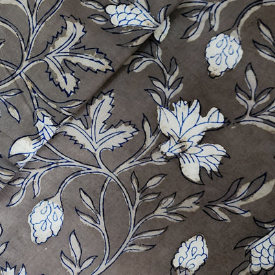 Pure Cotton Kashish Indigo Lily Flower Jaal Hand Block Print Fabric