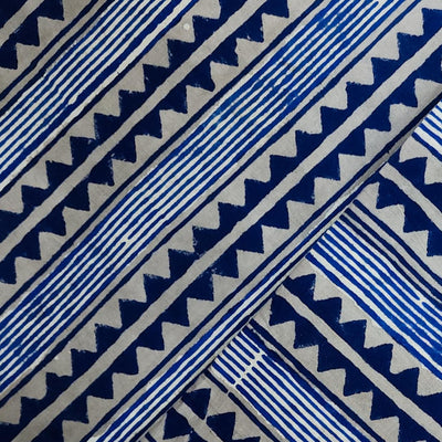 ( Pre-Cut 1.38 Meter ) Pure Cotton Kashish Indigo Triangle Border Hand Block Print Fabric