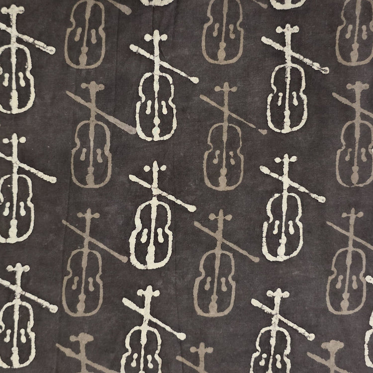 Violin Pattern Material Pure Cotton Kashish Violin Instrument Hand Block Print Fabric – Sanskruti
