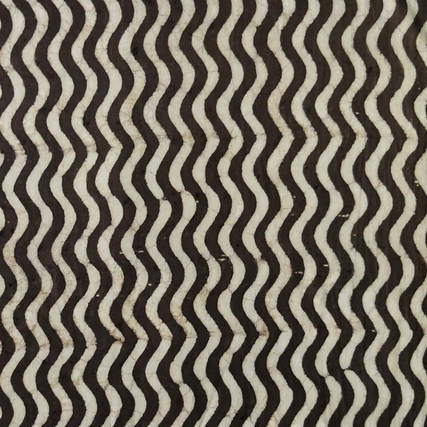 ( Pre-Cut 1.58 Meter )  Pure Cotton Kashish With Waves Hand Block Print Fabric