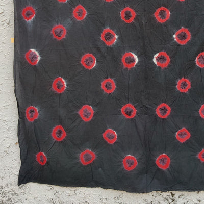 Pure Cotton Leno Bandani  Black With Red Tie And Dye Fabric