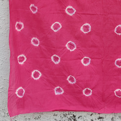 ( Precut 2.50 Meter ) Pure Cotton Leno Bandani Pink With White Tie And Dye Fabric