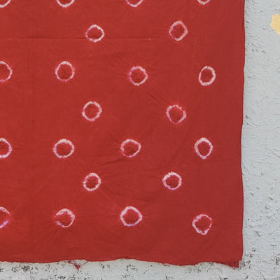 ( Precut 2.35 Meter ) Pure Cotton Leno Bandani Red With White Tie And Dye Fabric