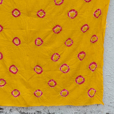 ( PreCut 2.50 Meter )  Pure Cotton Leno Bandani Yellow With Pink Tie And Dye Fabric
