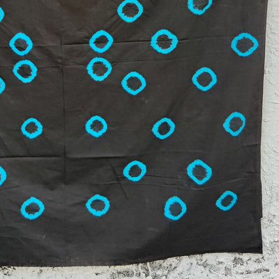 ( Precut 2.50 Meter ) Pure Cotton Leno Black With Blue Bandani Tie And Dye Fabric