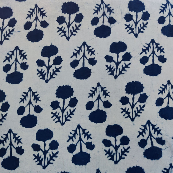 Pre-cut 1.40 meter Pure Cotton Light Indigo  With Dark Indigo Plant Hand Block Print Fabric