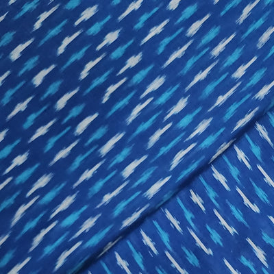 Pure Cotton Mercerised Blue With Light Blue With Cream Small Plus Motif Hand Woven Fabric