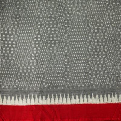 Pure Cotton Mercerised Ikkat Grey With Rust And Grey Ganga Jamuna Border Handwoven Fabric