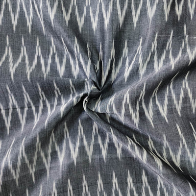 Pure Cotton Mercerised Ikkat Grey With White Zig-Zag Hand Woven Fabric