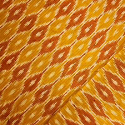 Pure Cotton Mercerised Mustard With Orange Weaves Hand Woven Fabric