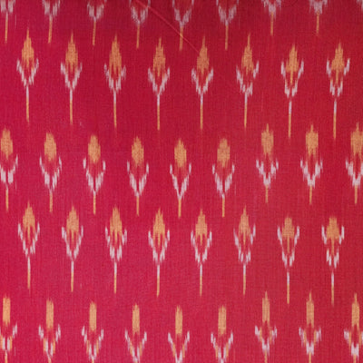 Pure Cotton Mercerised Pink With Mustard Flower Motif Hand Woven Fabric