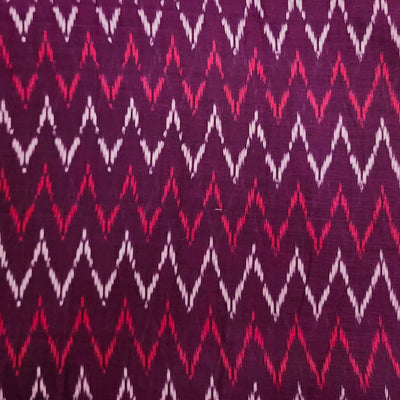 Pure Cotton Mercerised Purple With Pink And Cream  Zig-Zag All Over Hand Woven Fabric