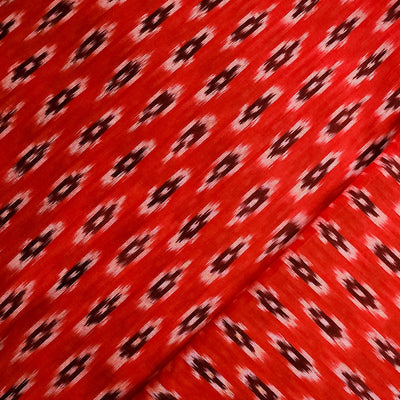 Pure Cotton Mercerised Red With Maroon Motif Hand Woven Fabric