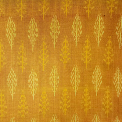 Pure Cotton Mercerised Secco Ikkat Mustard Flower Motif  Hand Woven Fabric