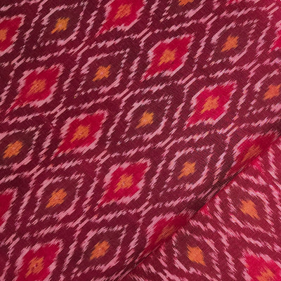 Pure Cotton Mercerised Secco Ikkat Purple With Pink Jaal  Hand Woven Fabric