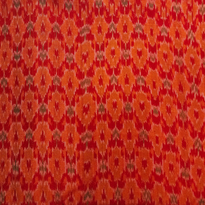 Pure Cotton Mercerised Secco Ikkat Red With Orange Intricate Design Hand Woven Fabric