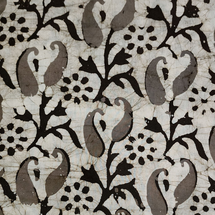 Beige - Pure Mul Cotton Kutch Hand Block Batik Print Fabric 01