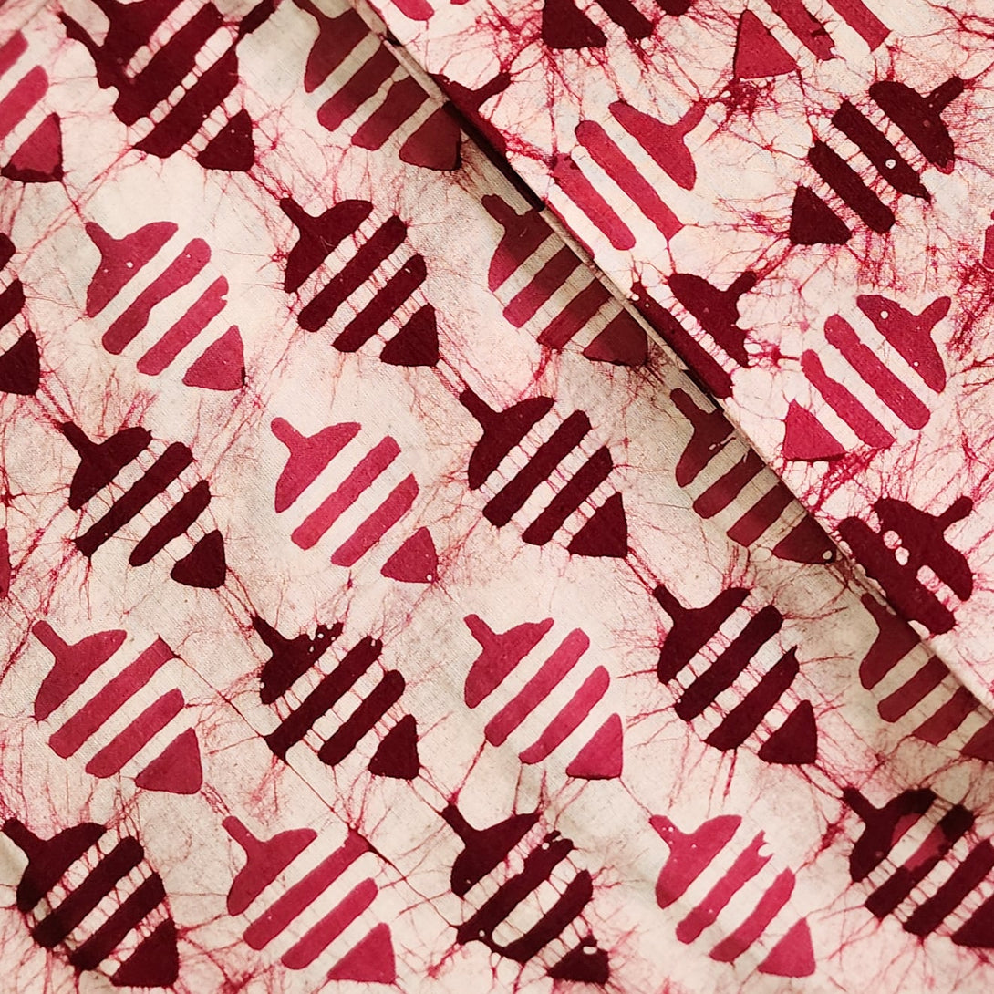 Pure Cotton Moum Batik Off White With Light Maroon With Dark Maroon Le ...