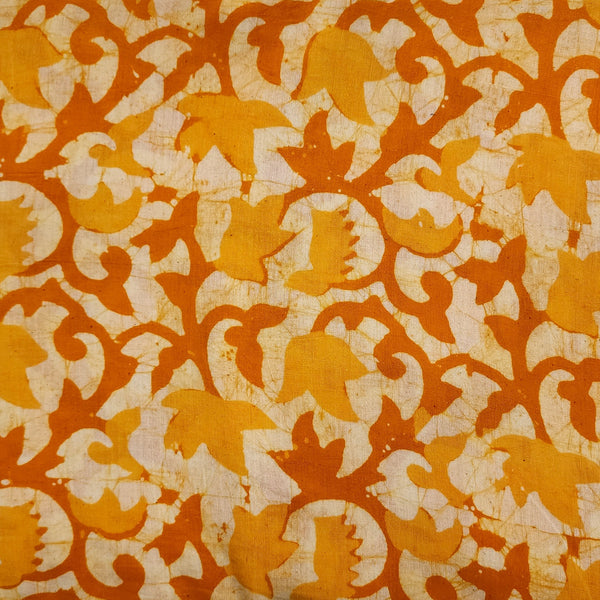 Pure Cotton Moum Batik Orange Flower Jaal Hand Block Print Fabric
