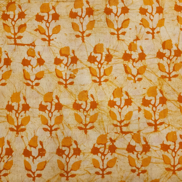 Pure Cotton  Moum Batik Orange Flower Motif Hand Block Print Fabric