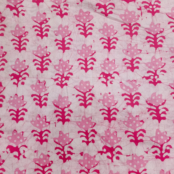 Pure Cotton  Moum Batik Pink  Flower Motif Hand Block Print Fabric