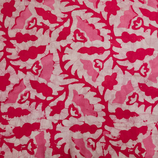 Pure Cotton  Moum Batik Pink With Light Pink Jungle Leaves Jaal Hand Block Print Fabric