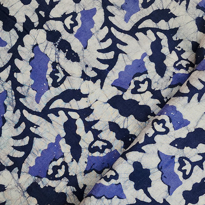 Pure Cotton  Moum Batik Purple With Light Purple Jungle Leaves Jaal Hand Block Print Fabric