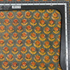 Pure Cotton Mul Jaipuri Grey With Orange Flower Motif Hand Block Print Fabric