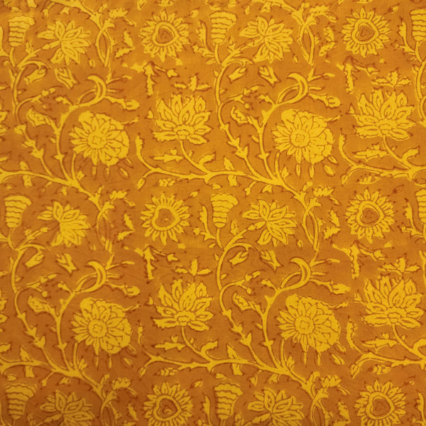 Pure Cotton Mustard With Intricate Jungle Flower Jaal Hand Block Fabric
