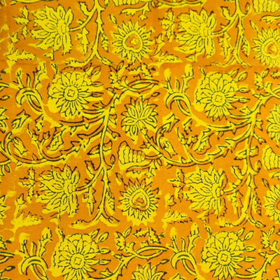 Pure Cotton Mustard With Yellow And Green Intricate Wild Flower Jaal Hand Block Print Fabric