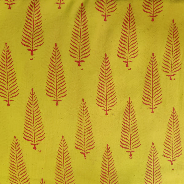 Blouse Piece 1 Meter  Pure Cotton Napthol Discharge Yellow With Mango Fern Motifs Hand Block Print Fabric